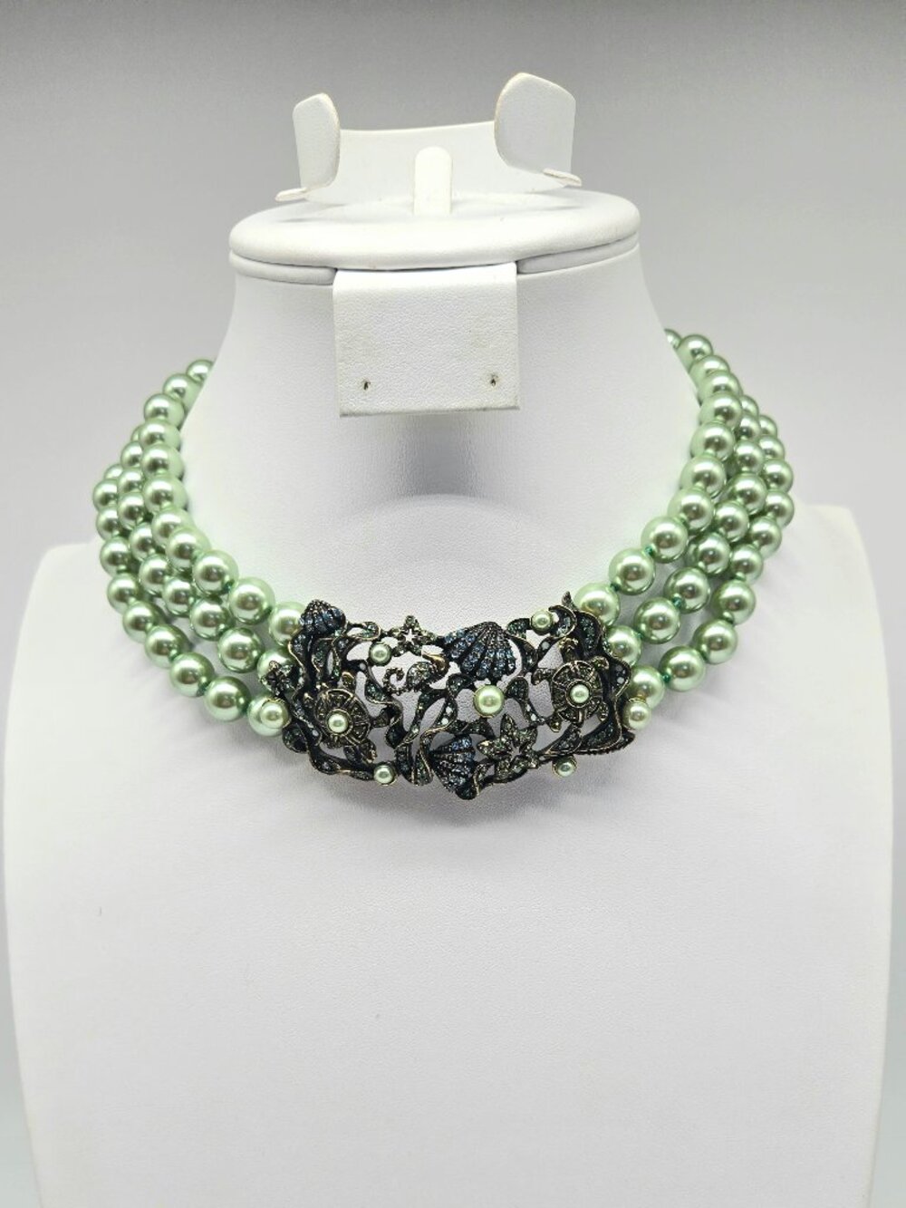Heidi Daus Sea Life Necklace Pistachio Pearl Swarovski Crystal Starfish Turtle